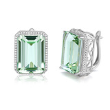 925 Sterling Silver Earrings For Women 20.65ct Natural Green Amethyst Crystal Stud Earring