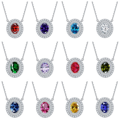 925 Sterling Silver Birthston Oval Necklace