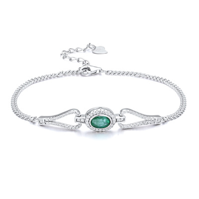 Luxury Women's Hands Bracelets Natural Emerald Zircon Fine Jewelry 925 Sterling Silver Female Bangle