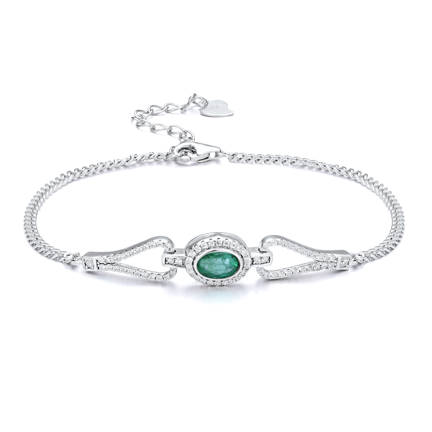 Luxury Women's Hands Bracelets Natural Emerald Zircon Fine Jewelry 925 Sterling Silver Female Bangle