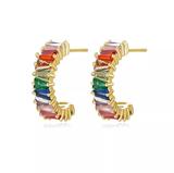 925 Sterling Silver Rainbow Earrings for Women Multicolor Cubic Zircon Cuff Huggie Earrings