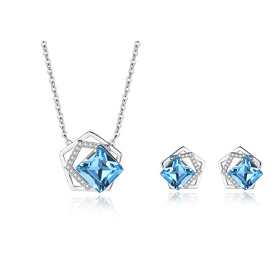 Square Austrian crystal Necklace and Earrings Set