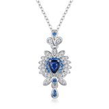 Luxury Flower Crystal 925 Sterling Silver Pendant Necklaces For Women Natural Gemstones Sapphire