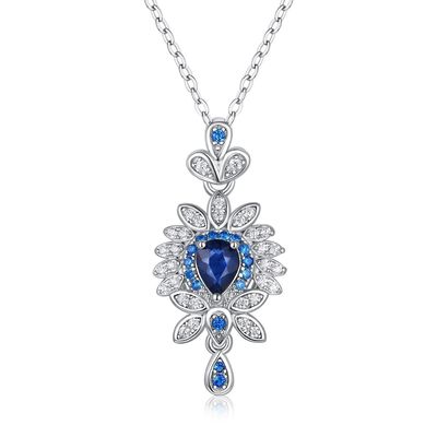 Luxury Flower Crystal 925 Sterling Silver Pendant Necklaces For Women Natural Gemstones Sapphire
