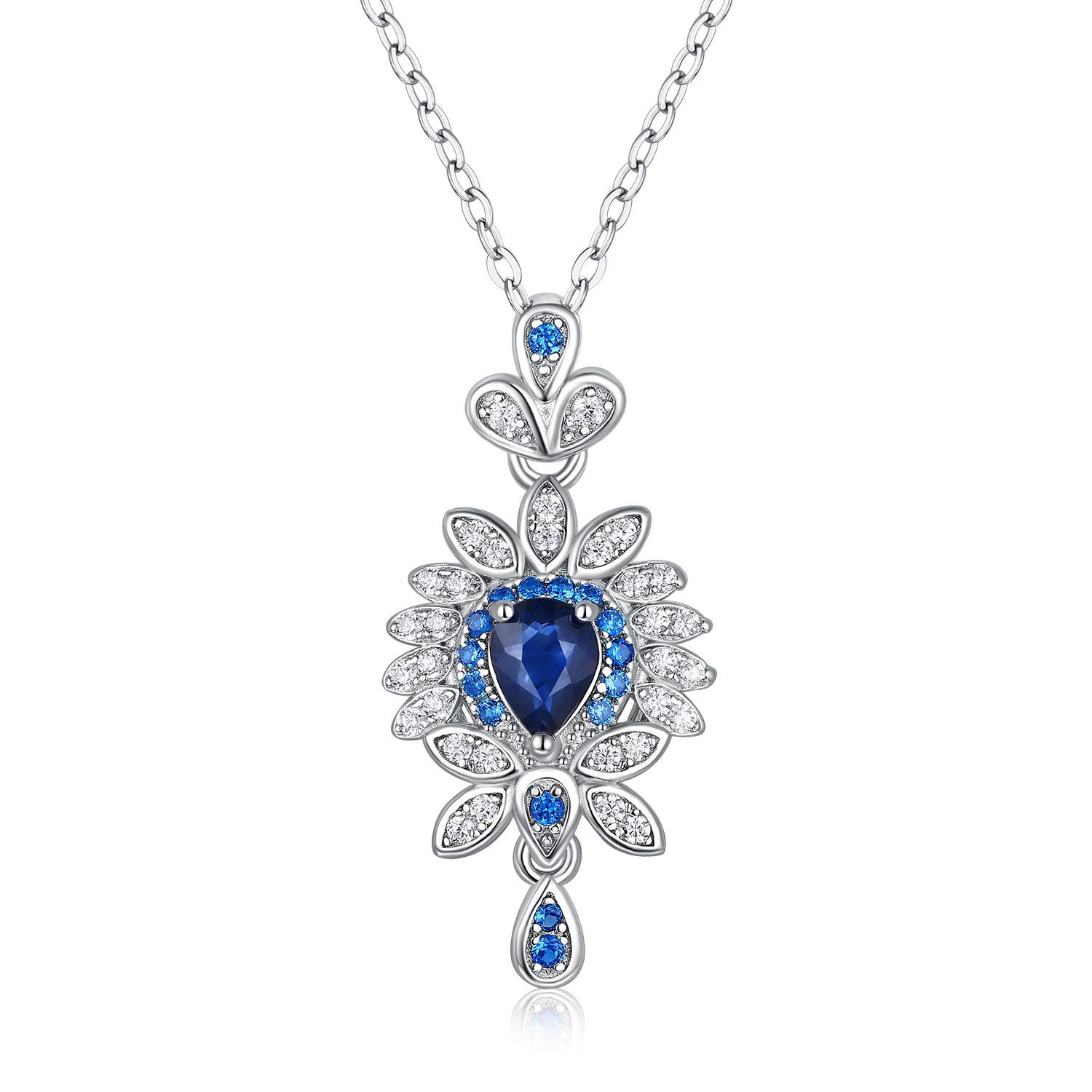 Luxury Flower Crystal 925 Sterling Silver Pendant Necklaces For Women Natural Gemstones Sapphire