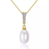 New Fashion 18K Gold Color Natural Freshwater Pearl Pendant Necklace 925 Sterling Silver