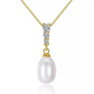 New Fashion 18K Gold Color Natural Freshwater Pearl Pendant Necklace 925 Sterling Silver