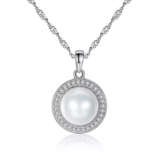 Classic Round Disc Women 925 Sterling Silver Necklace Natural Freshwater Pearl Pendant