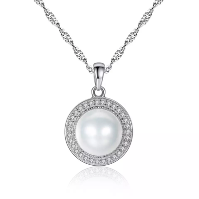 Classic Round Disc Women 925 Sterling Silver Necklace Natural Freshwater Pearl Pendant