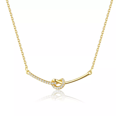 925 Sterling Silver Jewelry Necklace Fashion 14K Gold Plated Shiny Zircon Infinity Silver Necklace