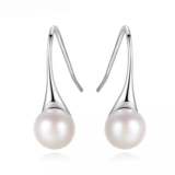 White Gold Plated Earring Hooks Beautiful 925 Silver Natural Pearl Stud Earring for Women