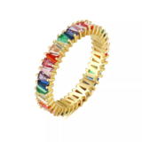 925 Sterling Silver Rainbow Wedding Ring Gold Plated CZ Ring For Women